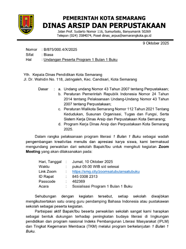 Undangan Peserta Program 1 Bulan 1 Buku